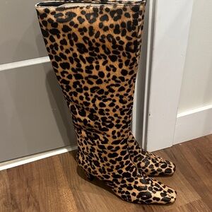 SCHUTZ Leopard-Print Knee-High Boots in Tan and Black